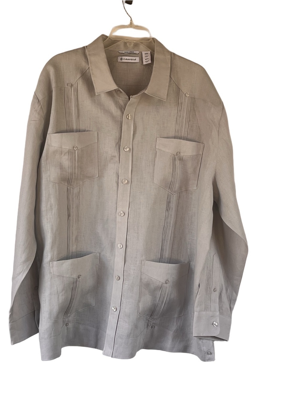 Cubavera Light Gray 100% Linen Guayabera Men's Shirt Button Down Long Sleeve XXL